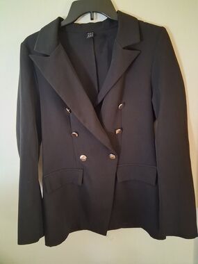 SHEIN Black Double-Breasted Women's Blazer with Gold Buttons